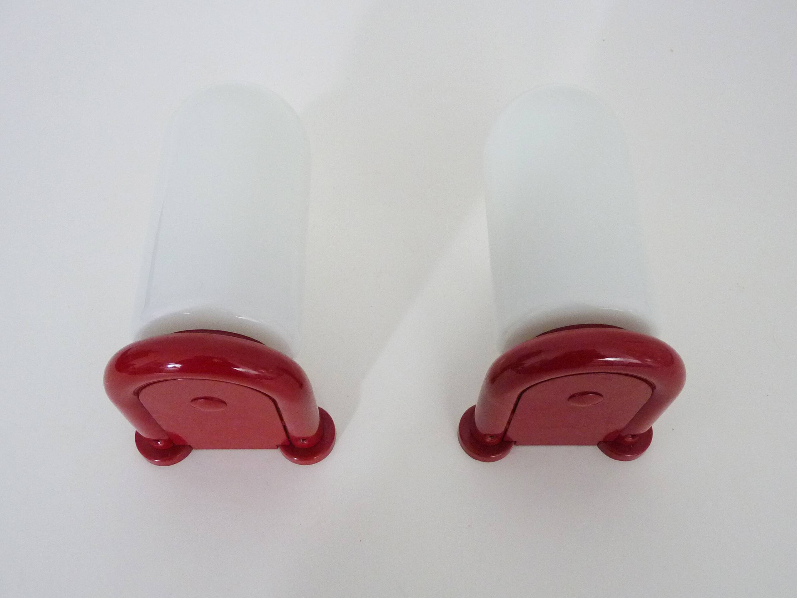 Pair of red and white Space Age wall lights 60s 70s