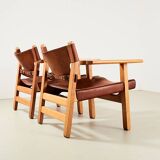 Borge Mogensen Pair of Spanish Chairs model 2226 for Fredericia Denmark 1958