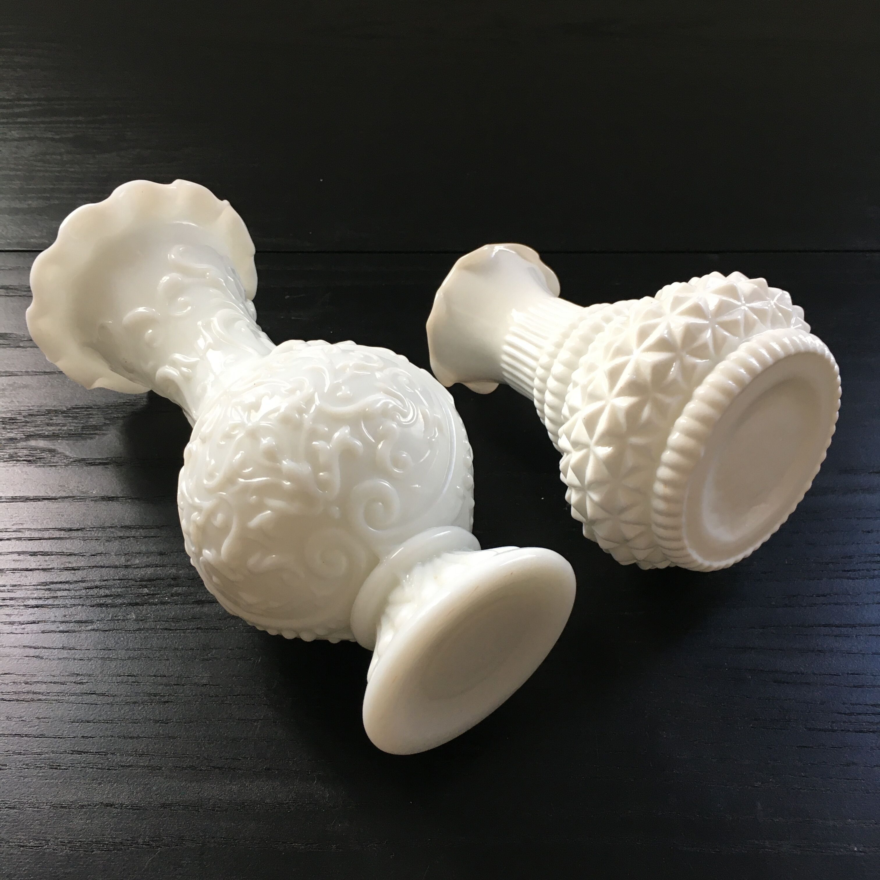 Pair of white glass vases