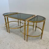 Table basse néoclassique en laiton et verre fumé, 1970