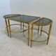 Table basse néoclassique en laiton et verre fumé, 1970