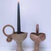 Pair of vintage “heart” sandstone candlesticks