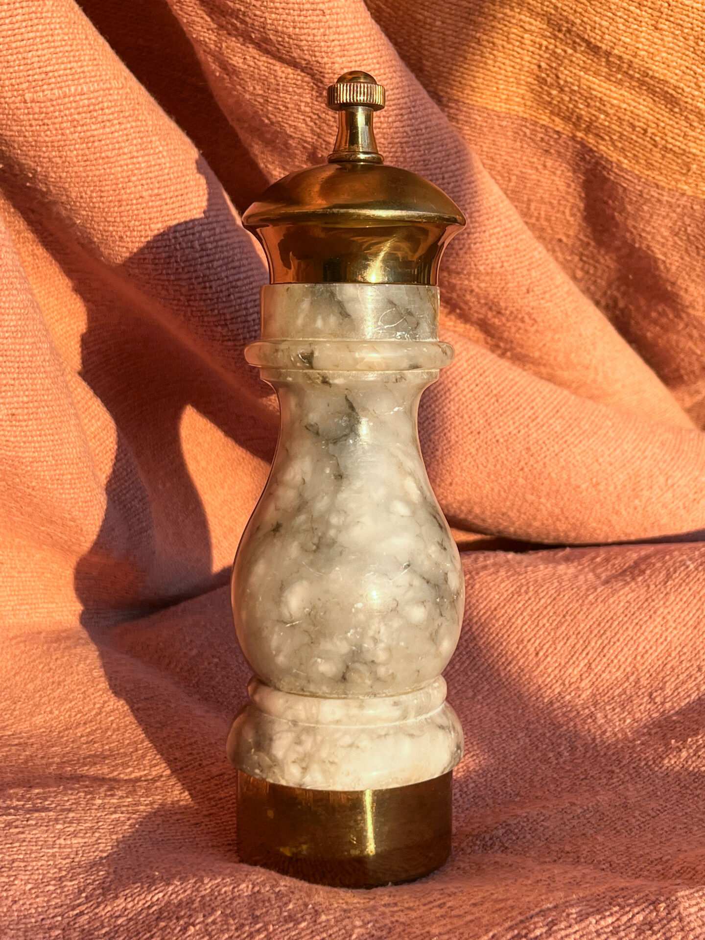 pepper mill, Italian, stone and brass, 1960s