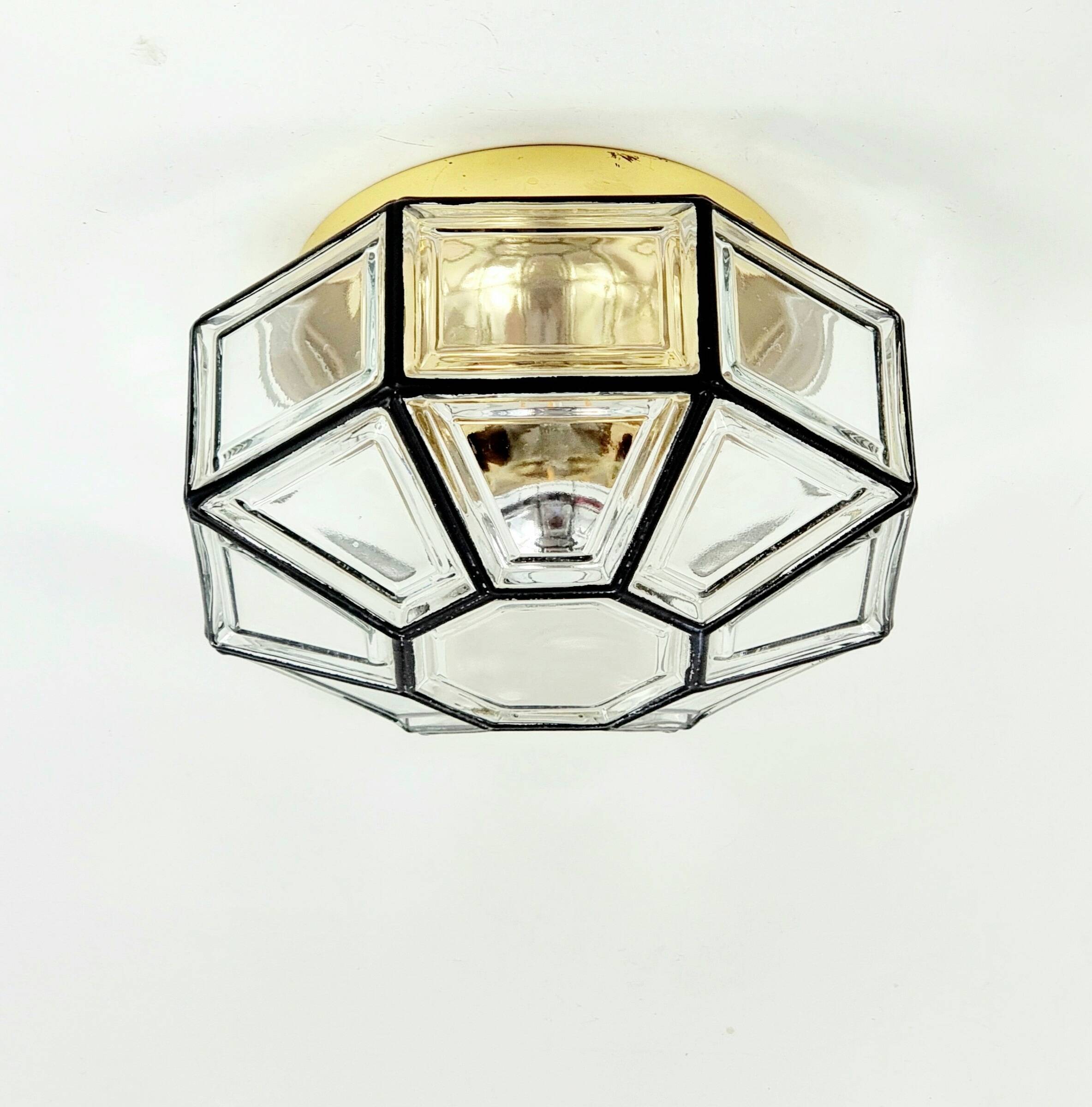 Plafonnier en verre et laiton du milieu du siècle, Limbourg, Allemagne, années 1960