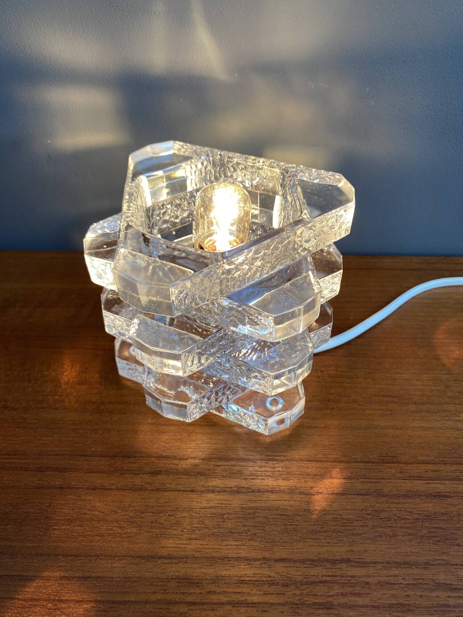 Glass table lamp by Peill & Putzler 1960s Ice cube series