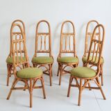 Pair of Italian high chairs in bamboo and rattan from the 1960s.