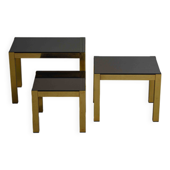 3 tables gigognes Régence en laiton, Belgique années 80