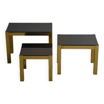 3 tables gigognes Régence en laiton, Belgique années 80