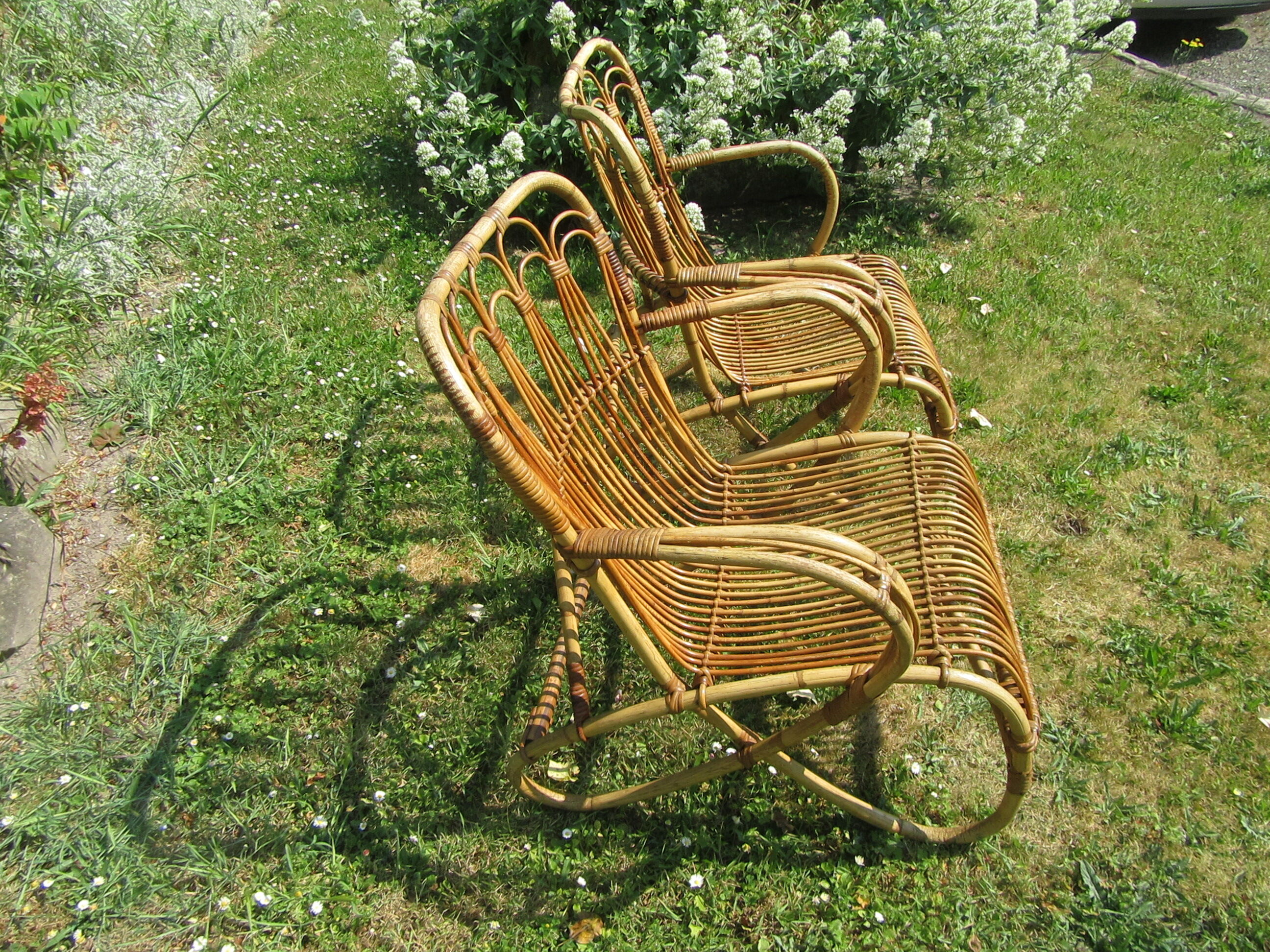 Pair vintage rattan armchairs
