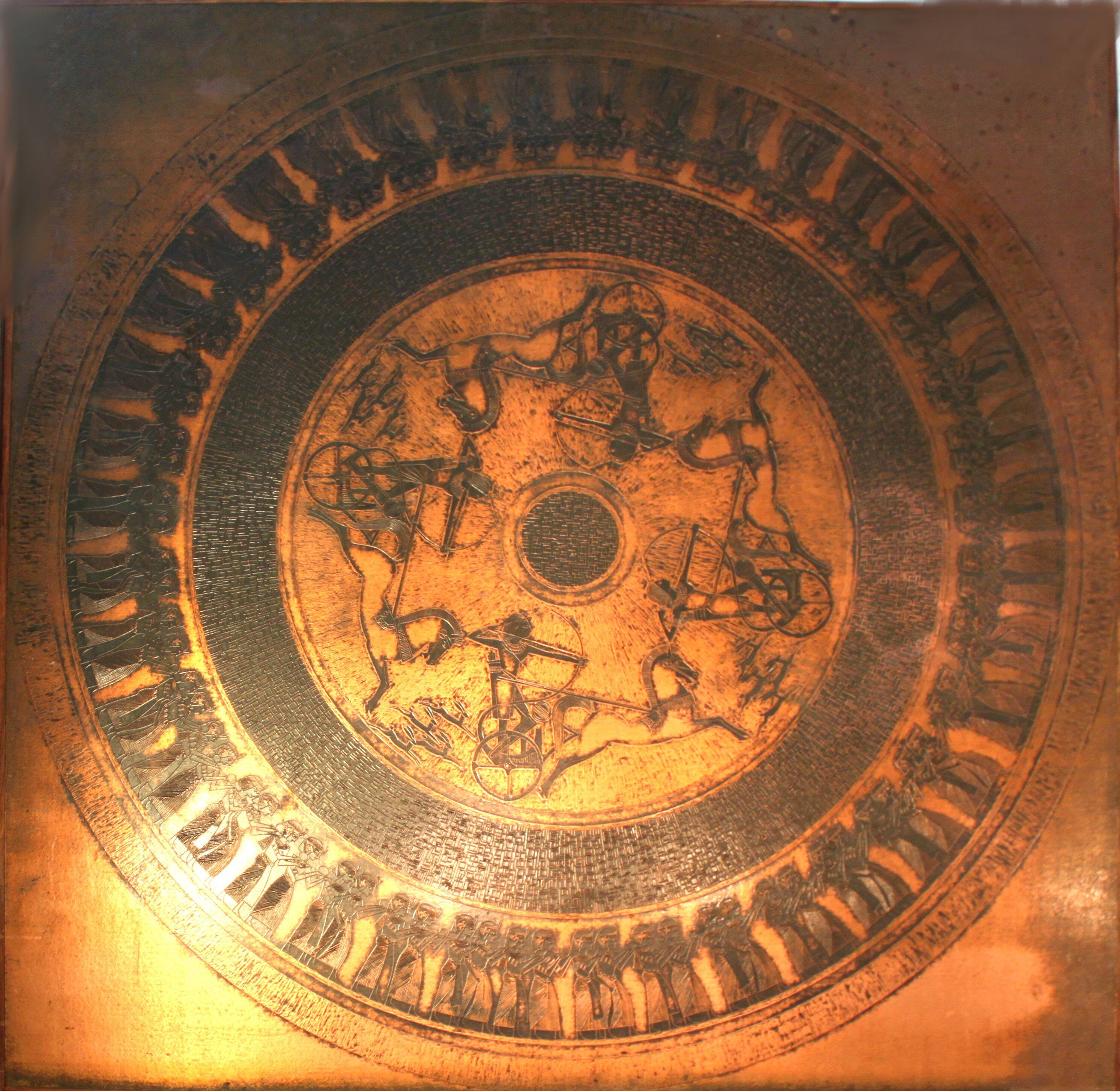 Mid-century copper and wood coffee table, Vad Trevarefrikk, Norway, 1960s.