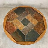 Brutalist Oak and Stone Coffee Table