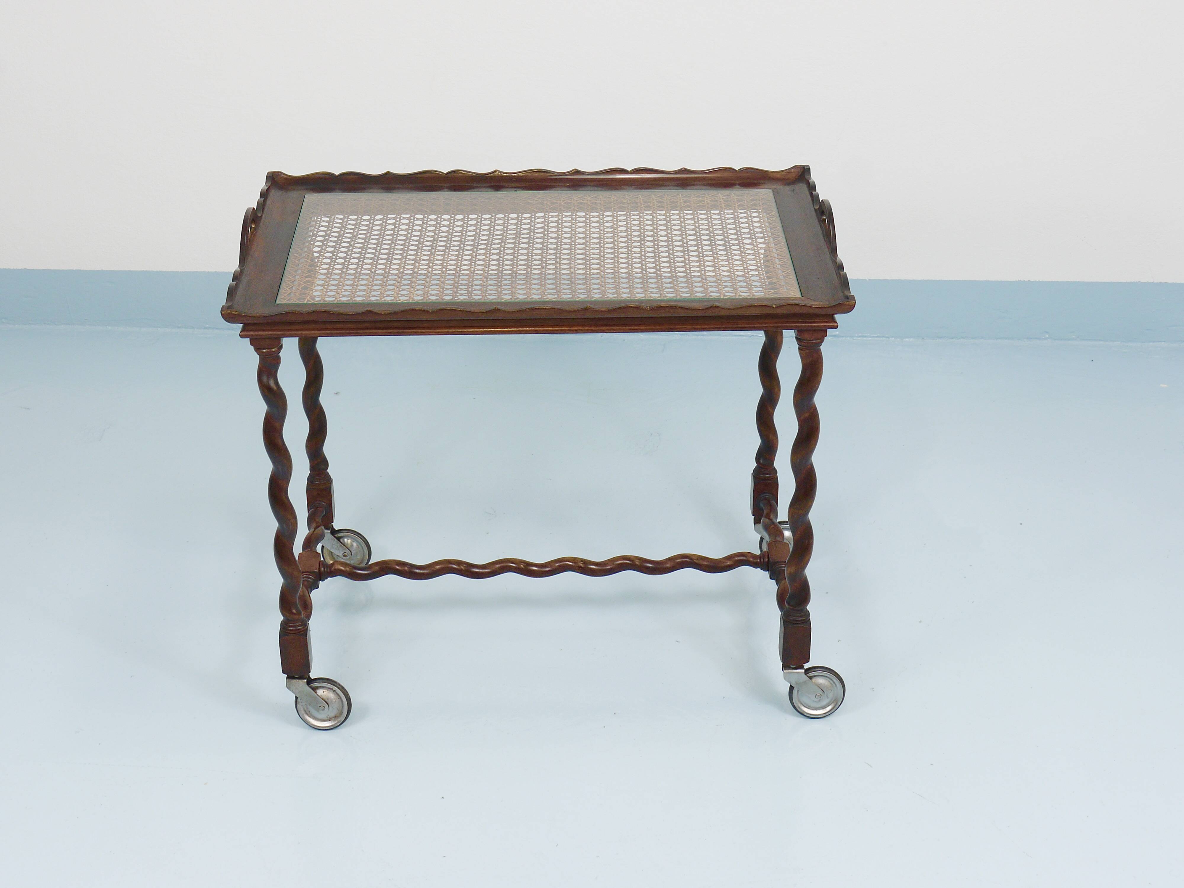 Antique Neo-Baroque Italian Barley Twist Bar Cart Serving Trolley, 1920s