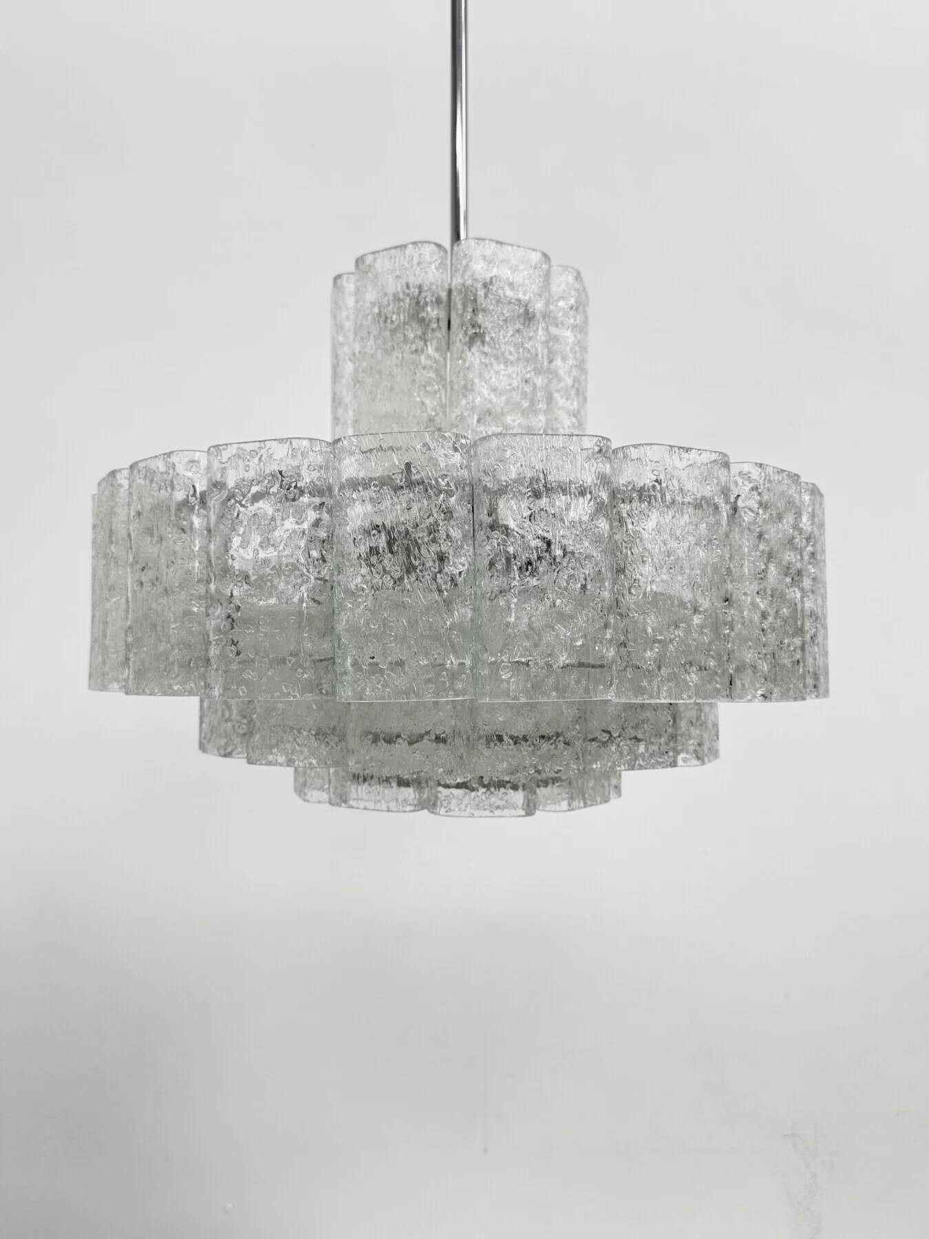 Mid-century design Doria Leuchten glass chandelier, 1970s