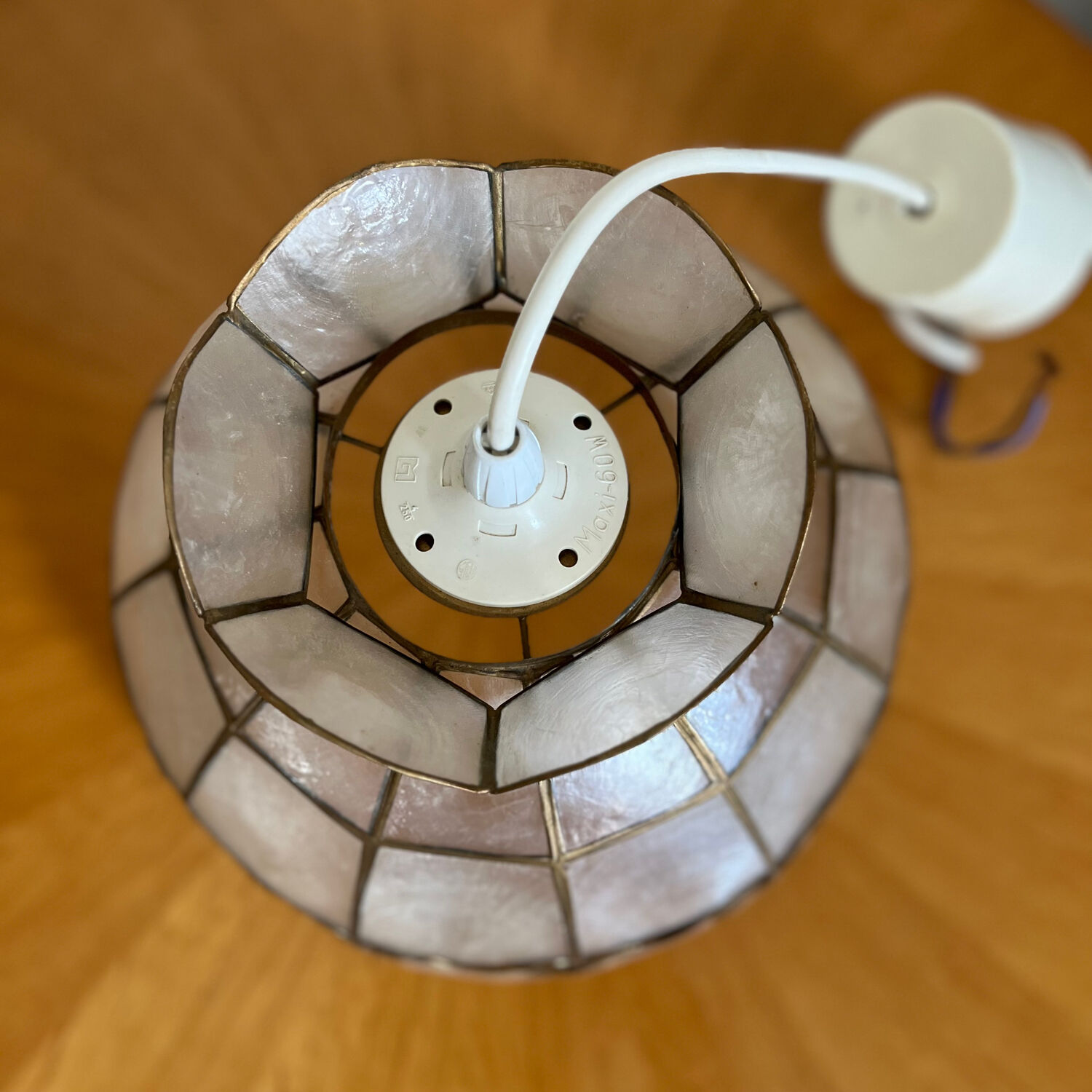 Vintage mother-of-pearl and brass pendant light