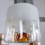 Three-Arm Blown Glass and Metal Chandelier Produced by Mazzega,