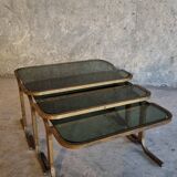 3 nesting tables in brass and glass