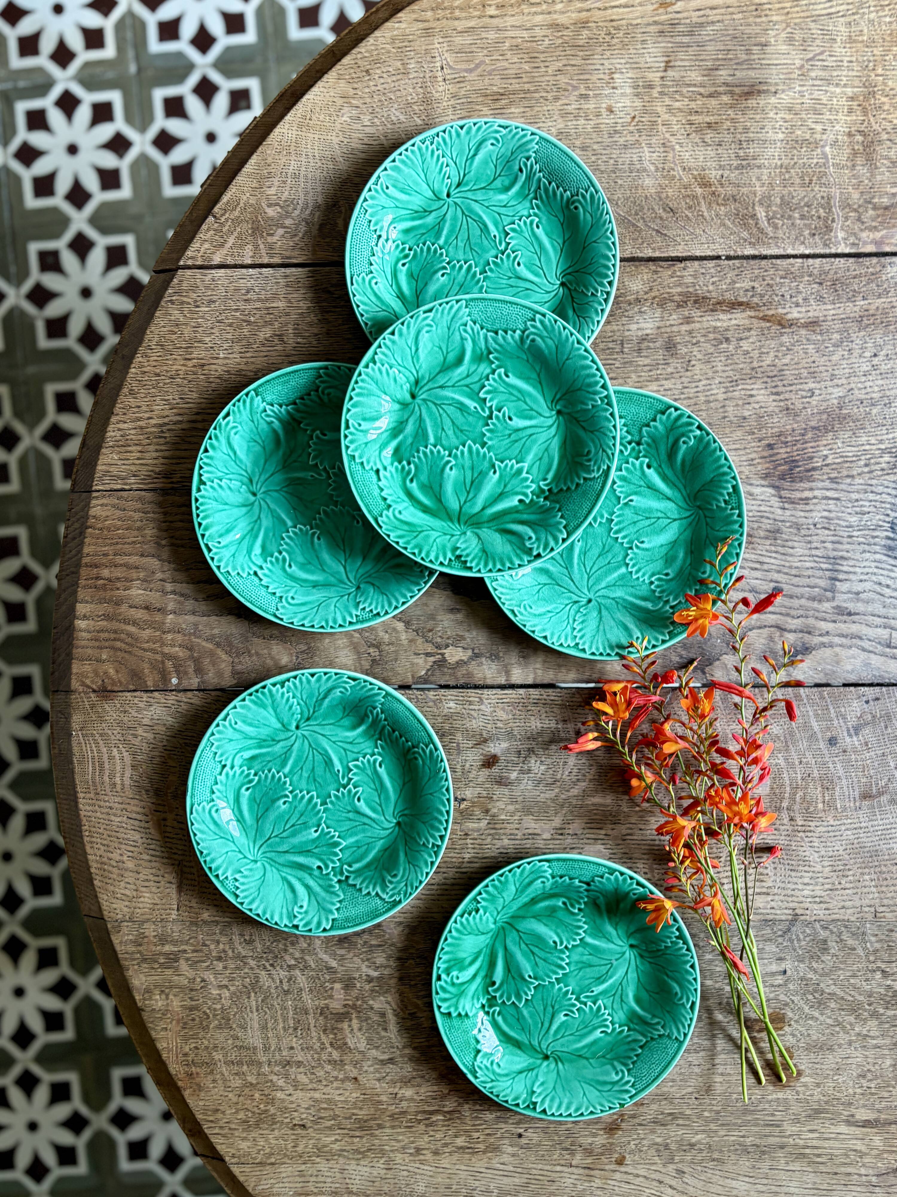 Set of 6 vintage green earthenware plates