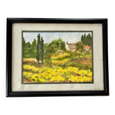 Watercolour painting of rapeseed fields in Provence.