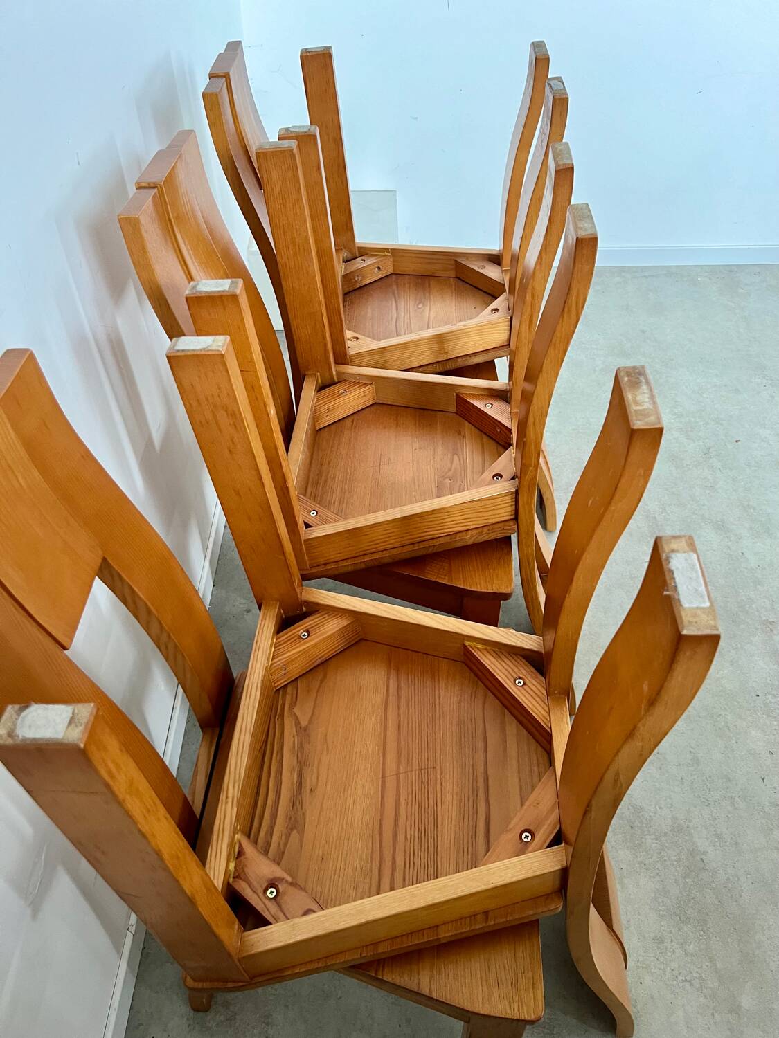 Set of 6 solid elm chairs 70s vintage Seltz design