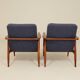 Paire de fauteuils scandinave vintage bleu marine tweed 