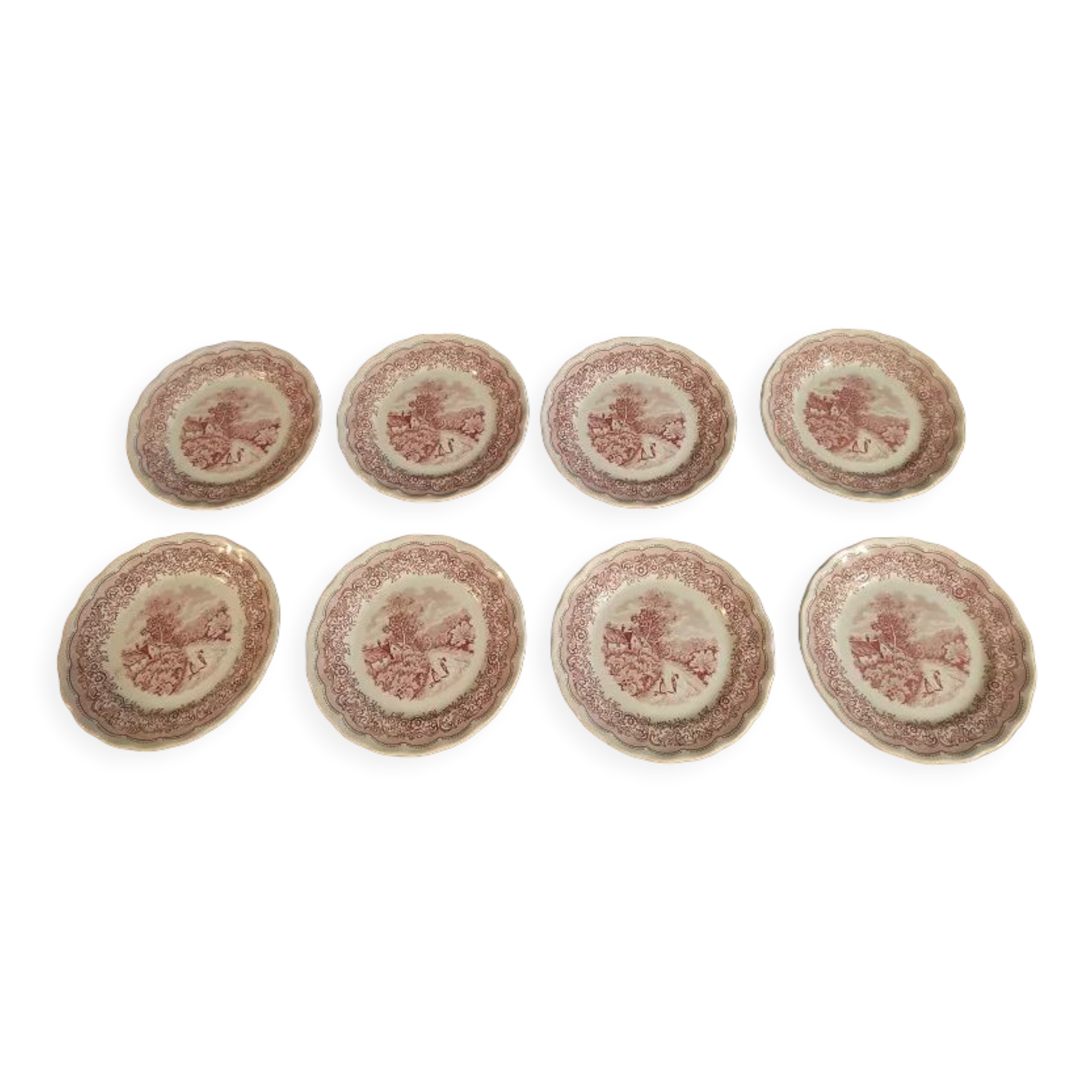 Dessert plates old rose Swiss Landscape village