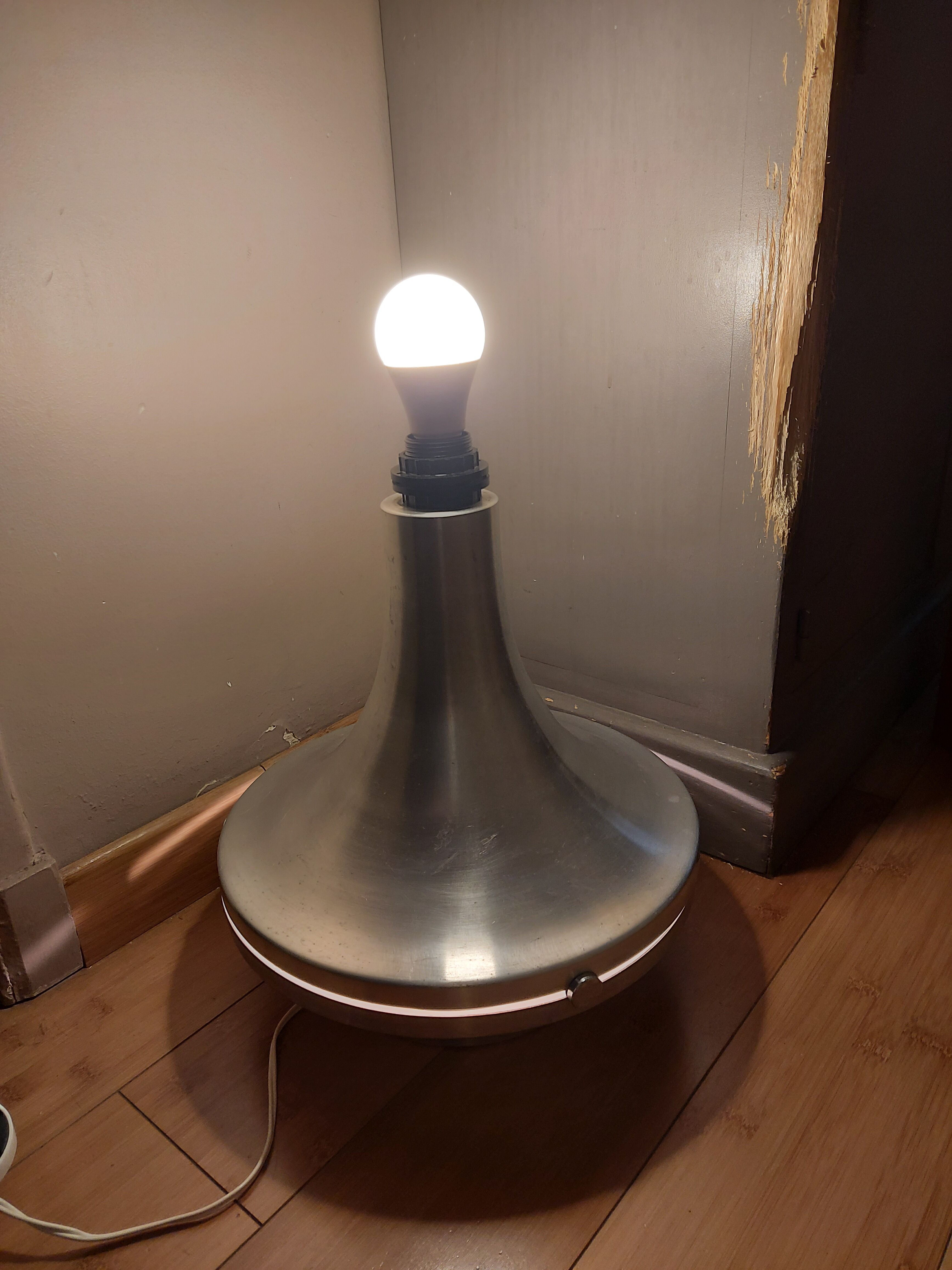 Large foot of vintage lamp brushed aluminum (double lighting)