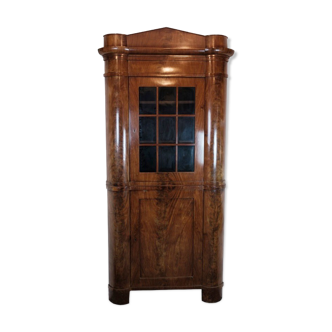 Antique North German Corner Cabinet in Late Empire in Polished Mahogany