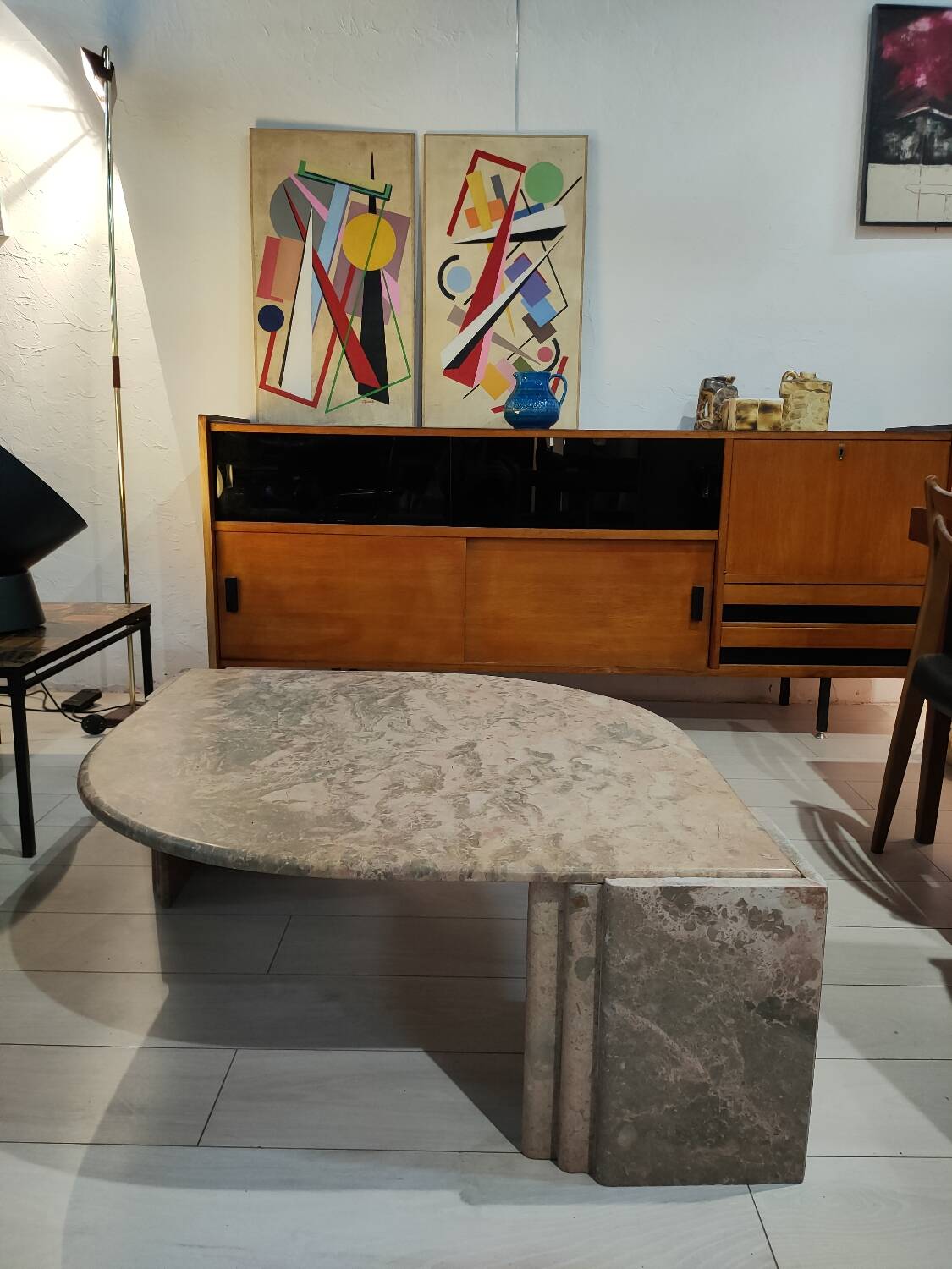 Marble coffee table, old pink water drop shape