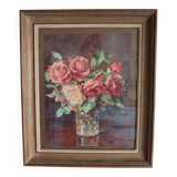 Framed watercolour of roses, signed.