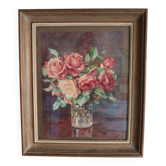 Framed watercolour of roses, signed.