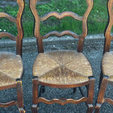Set of 4 Louis XV straw chairs – solid wood – curved backrest