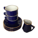 Lot de 3 tasses, soucoupes et d'un pot à lait bleues marine en porcelaine Delaunay