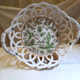 Old woven and openwork earthenware basket, with painted decoration in the center, probably 18th century