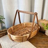 Wicker, bamboo and wood basket