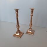 Pair of square foot copper candle holders