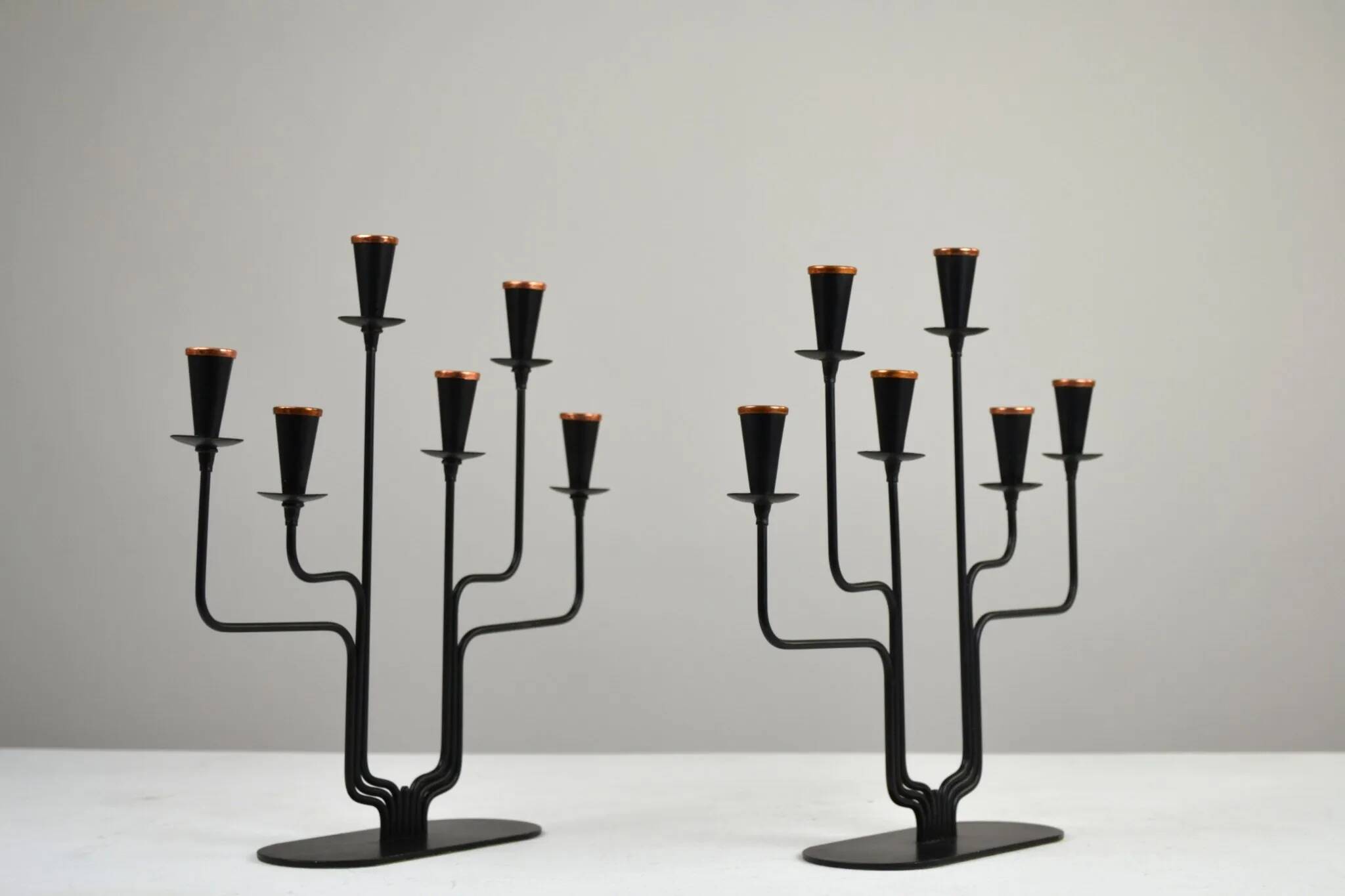 Pair of Six-Candle Candelabras — Gunnar Ander for Ystad-Metall, Sweden, 1960s