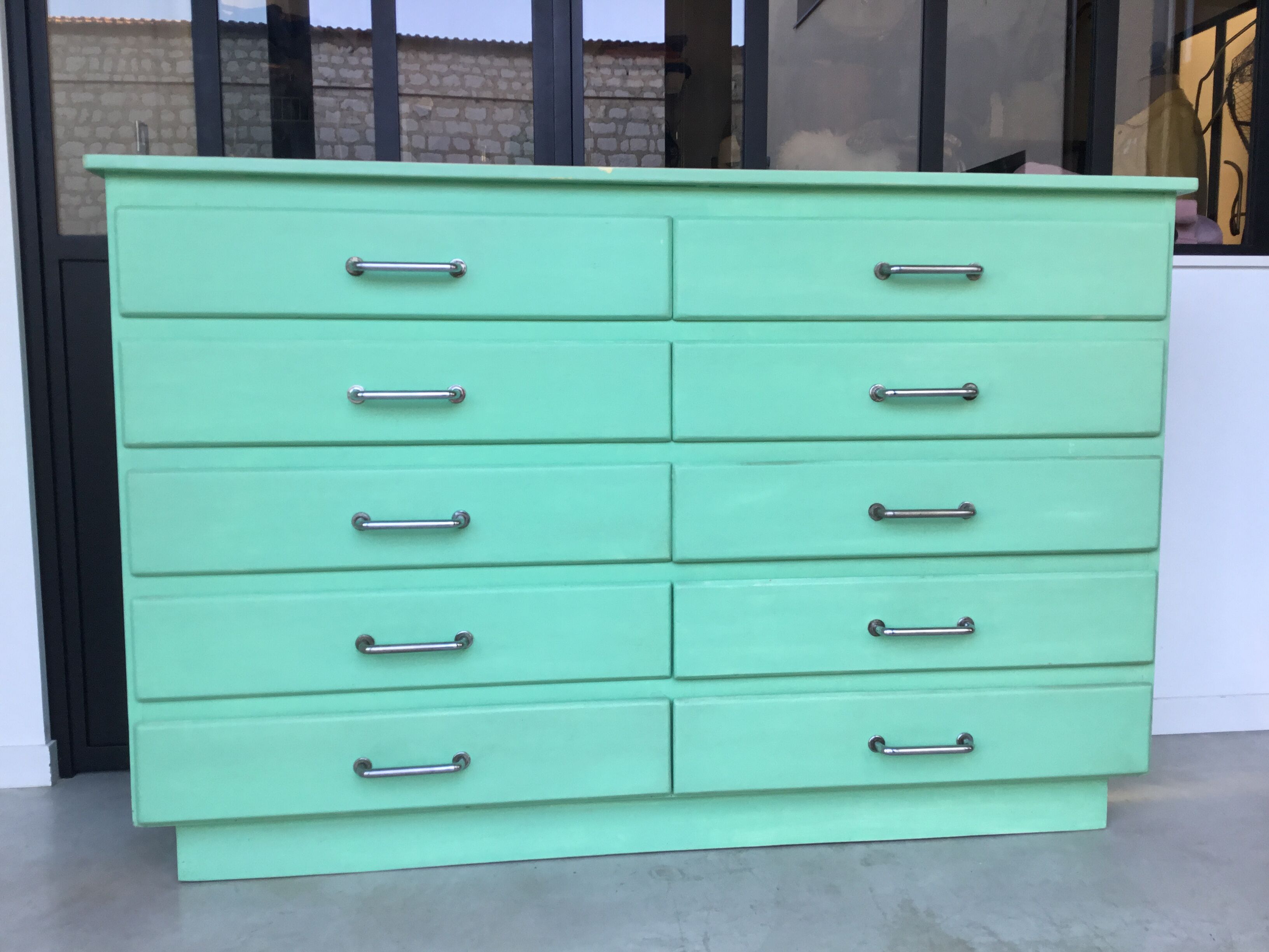 Water green loom cabinet with 10 drawers - 1960