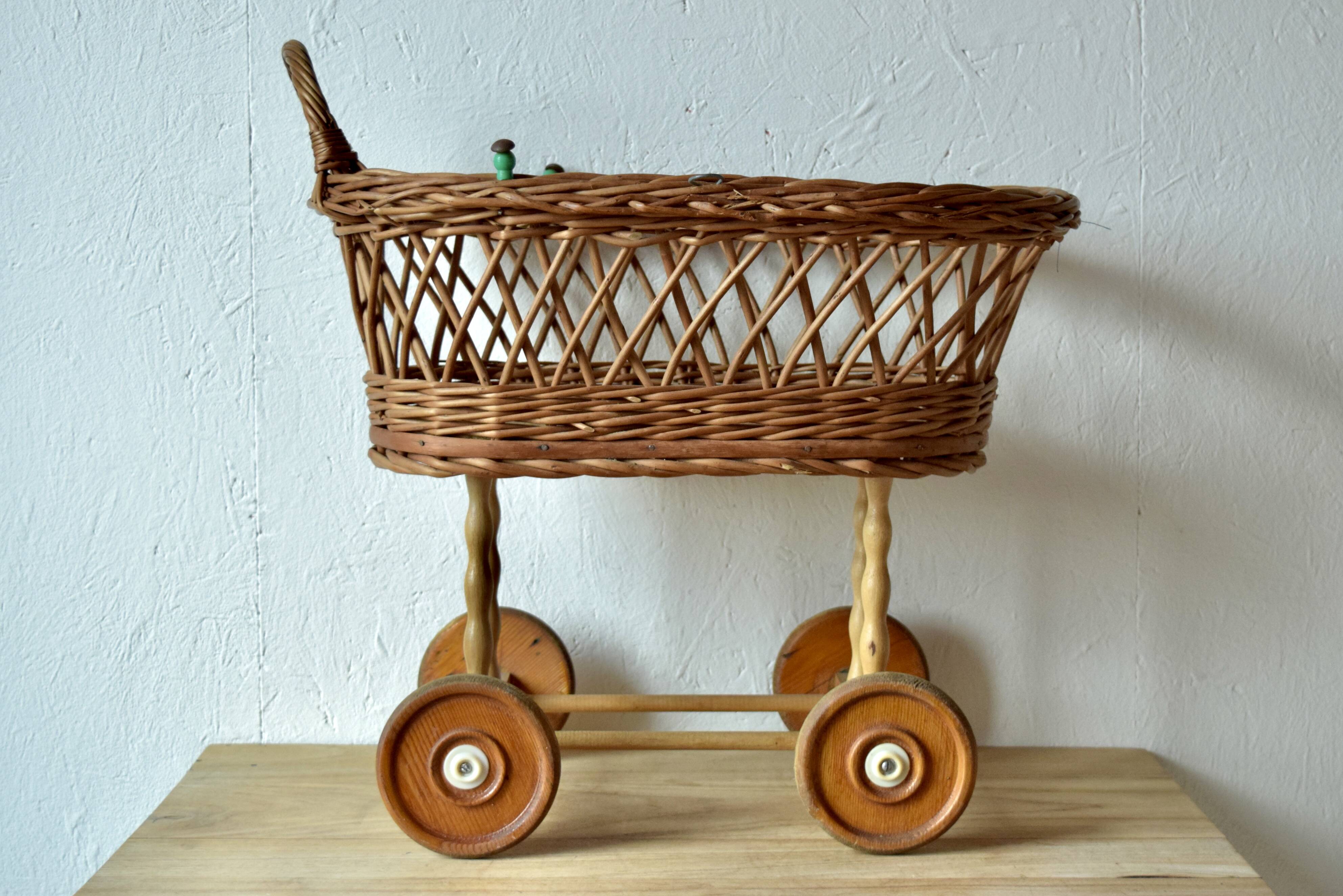 Old dolls pram - wooden wheels