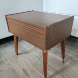 Travailleuse à roulettes table d'appoint pieds compas vintage made in Germany