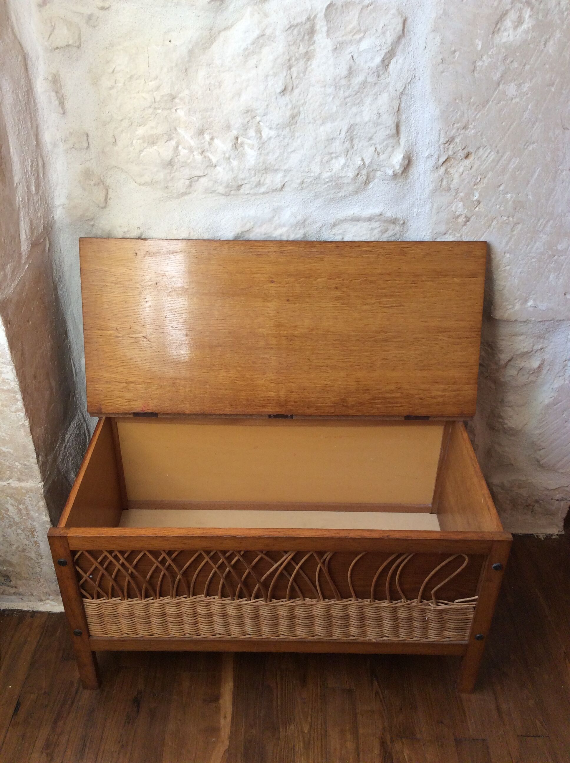 Vintage toy box wood and rattan