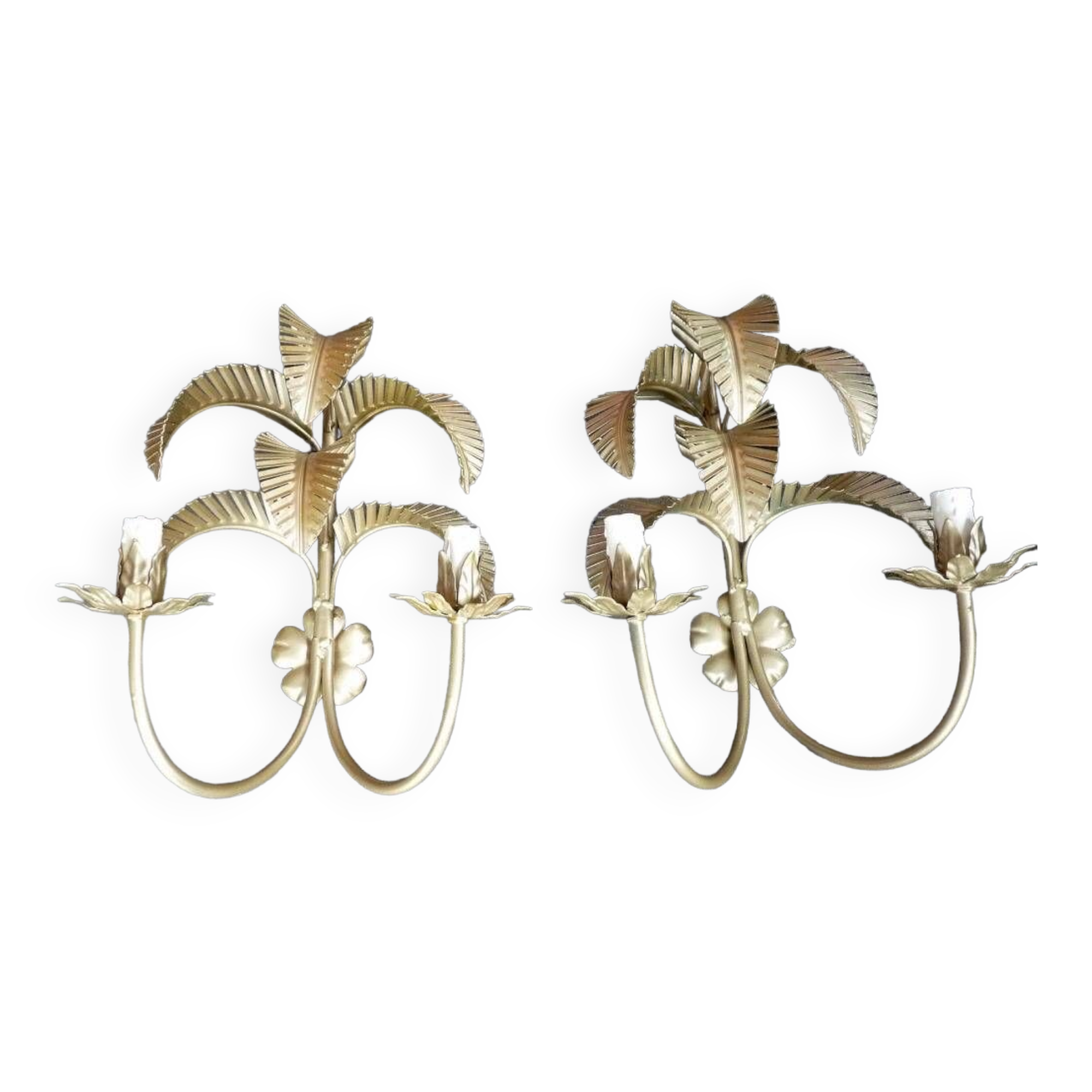 Pair of 20th Century Wall Sconces Exotic Palm Tree Hollywood Regency Sand