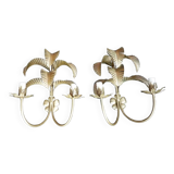 Paire d'Appliques Murales XXe Palmier exotique  hollywood regency sable