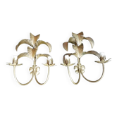 Paire d'Appliques Murales XXe Palmier exotique  hollywood regency sable