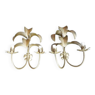 Pair of 20th Century Wall Sconces Exotic Palm Tree Hollywood Regency Sand