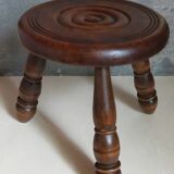 Low tripod stool in vintage turned solid wood