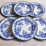 6 flat plates, Creil and Montereau earthenware, late 19th century, Flora decor