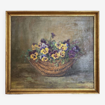 Peinture à l’huile XIXe bouquet de fleurs