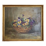 Peinture à l’huile XIXe bouquet de fleurs
