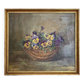 Peinture à l’huile XIXe bouquet de fleurs