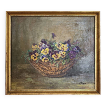Peinture à l’huile XIXe bouquet de fleurs